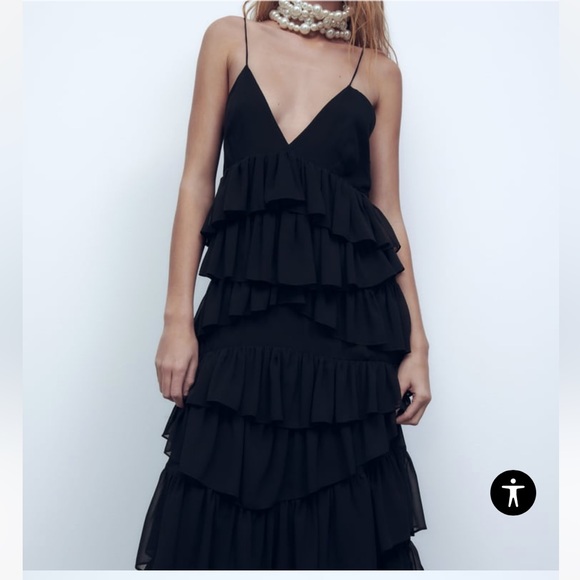 Zara NWT black midi ruffle dress - Picture 8 of 12